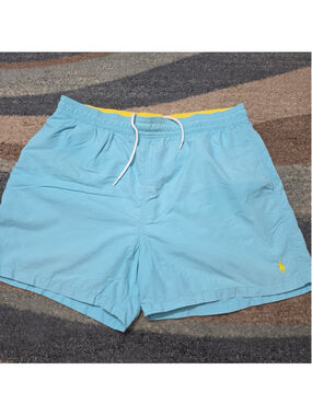 Polo Ralph Lauren Swim Trunks Shorts Teal Yellow Logo Men's Size XL